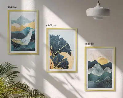 Juego de 3 cuadros con vistas abstractas de montañas