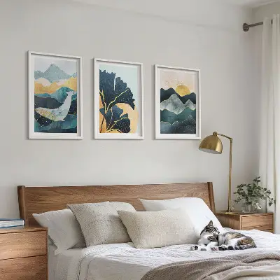 Juego de 3 cuadros con vistas abstractas de montañas