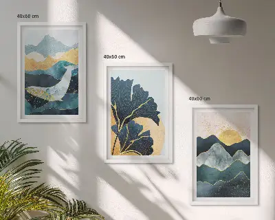 Juego de 3 cuadros con vistas abstractas de montañas