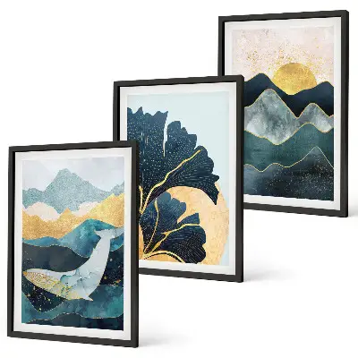 Juego de 3 cuadros con vistas abstractas de montañas
