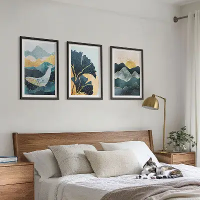 Juego de 3 cuadros con vistas abstractas de montañas