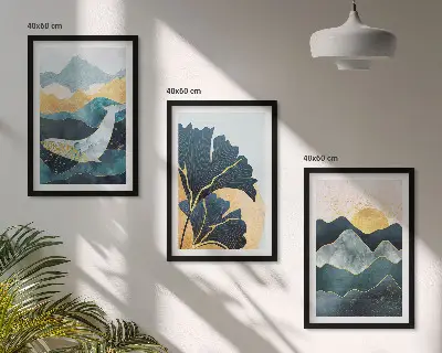 Juego de 3 cuadros con vistas abstractas de montañas