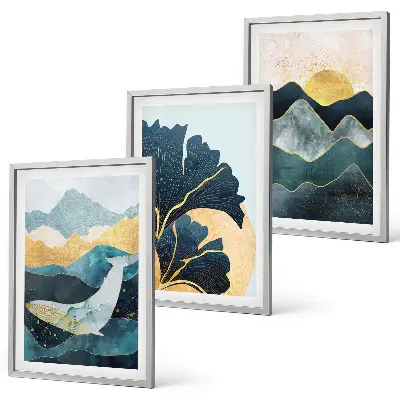 Juego de 3 cuadros con vistas abstractas de montañas