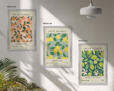 Juego de 3 cuadros Patrones florales de cítricos frutales