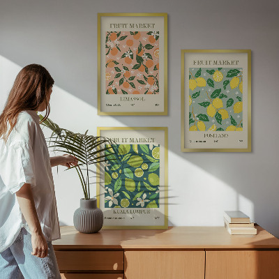 Juego de 3 cuadros Patrones florales de cítricos frutales