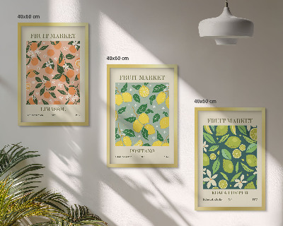 Juego de 3 cuadros Patrones florales de cítricos frutales