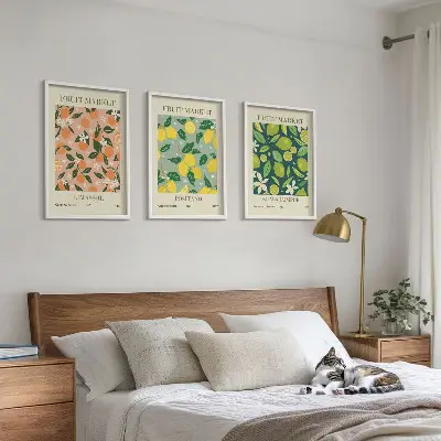 Juego de 3 cuadros con motivos de patrones florales y cítricos frutales