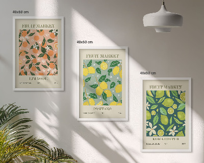 Juego de 3 cuadros Patrones florales de cítricos frutales
