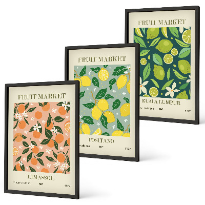 Juego de 3 cuadros Patrones florales de cítricos frutales