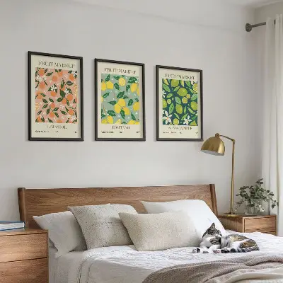 Juego de 3 cuadros con motivos de patrones florales y cítricos frutales