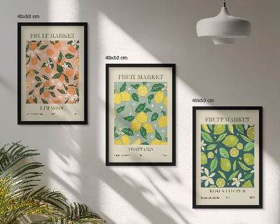 Juego de 3 cuadros Patrones florales de cítricos frutales