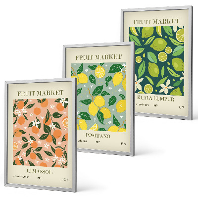 Juego de 3 cuadros Patrones florales de cítricos frutales