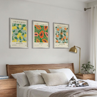 Set de 3 cuadros para salón Carteles de frutas: limones, papayas