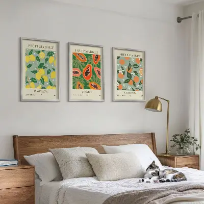 Set de 3 cuadros para salón con diseño de carteles de frutas como limones y papayas