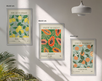 Set de 3 cuadros para salón Carteles de frutas: limones, papayas