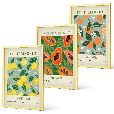 Set de 3 cuadros para salón Carteles de frutas: limones, papayas