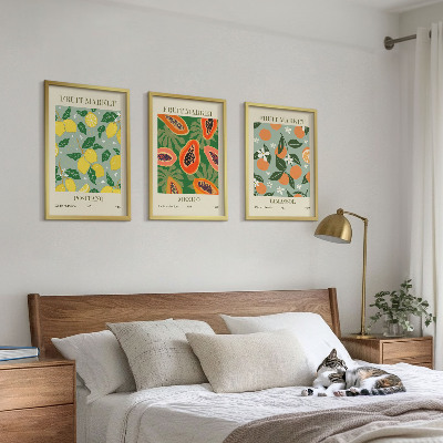 Set de 3 cuadros para salón Carteles de frutas: limones, papayas