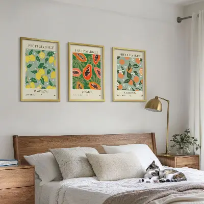Set de 3 cuadros para salón con diseño de carteles de frutas como limones y papayas