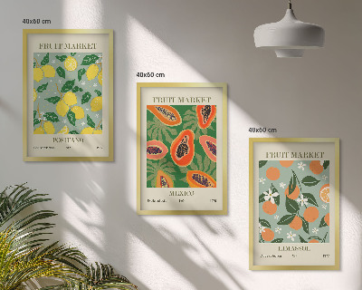 Set de 3 cuadros para salón Carteles de frutas: limones, papayas