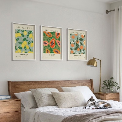 Set de 3 cuadros para salón Carteles de frutas: limones, papayas