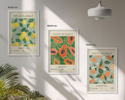 Set de 3 cuadros para salón Carteles de frutas: limones, papayas