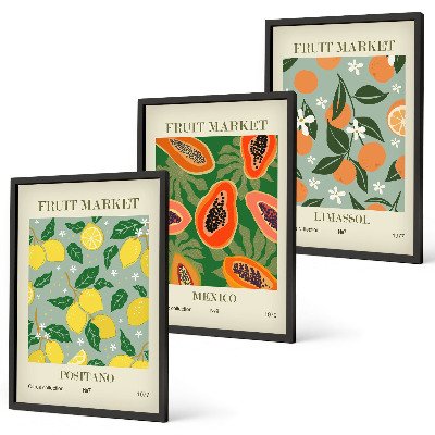Set de 3 cuadros para salón Carteles de frutas: limones, papayas