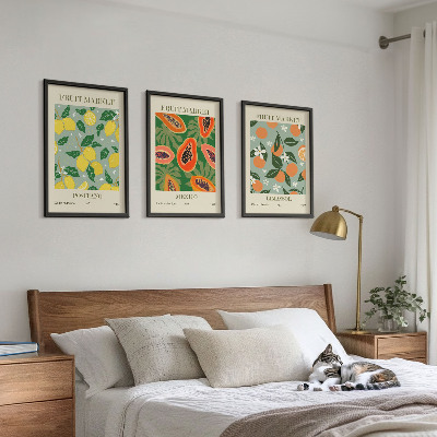 Set de 3 cuadros para salón Carteles de frutas: limones, papayas
