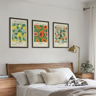 Set de 3 cuadros para salón con diseño de carteles de frutas como limones y papayas