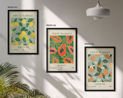 Set de 3 cuadros para salón Carteles de frutas: limones, papayas