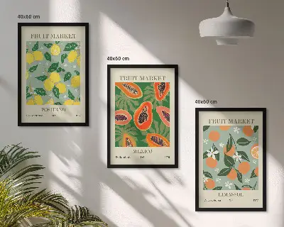 Set de 3 cuadros para salón con diseño de carteles de frutas como limones y papayas