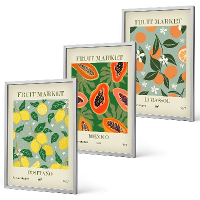Set de 3 cuadros para salón Carteles de frutas: limones, papayas