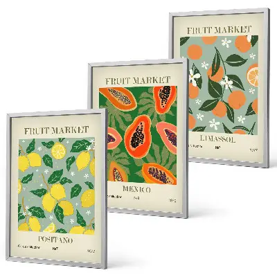 Set de 3 cuadros para salón con diseño de carteles de frutas como limones y papayas
