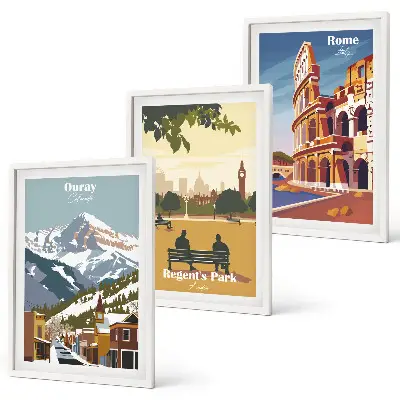 Set de 3 cuadros para salón con diseño de las montañas Ouray y el Coliseo de Londres