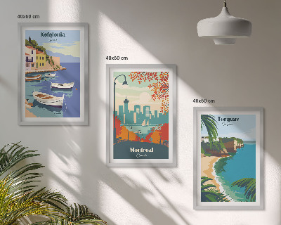 Juego de 3 cuadros Paisajes urbanos de Grecia, Canadá y Australia.