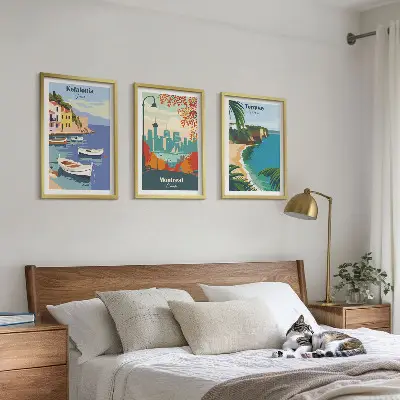 Juego de 3 cuadros de paisajes urbanos de Grecia, Canadá y Australia