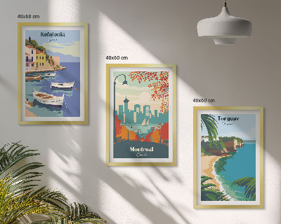 Juego de 3 cuadros Paisajes urbanos de Grecia, Canadá y Australia.