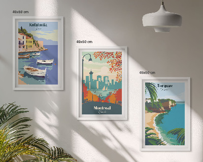 Juego de 3 cuadros Paisajes urbanos de Grecia, Canadá y Australia.