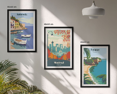 Juego de 3 cuadros Paisajes urbanos de Grecia, Canadá y Australia.