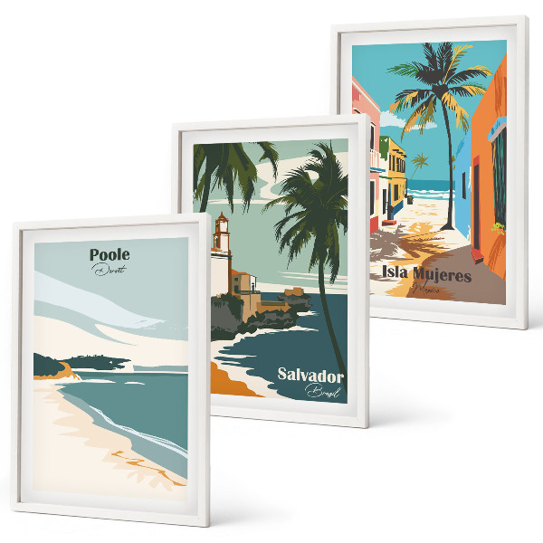Set de 3 cuadros para salón Playas tropicales y palmeras