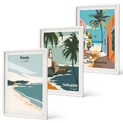 Set de 3 cuadros para salón Playas tropicales y palmeras