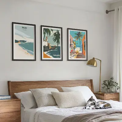 Set de 3 cuadros para salón con diseño de playas tropicales y palmeras