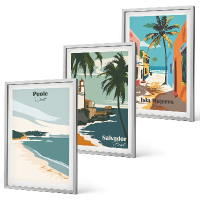 Set de 3 cuadros para salón Playas tropicales y palmeras