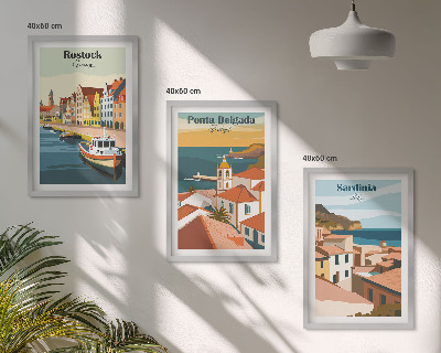 Juego de 3 cuadros Vistas de ciudades costeras europeas