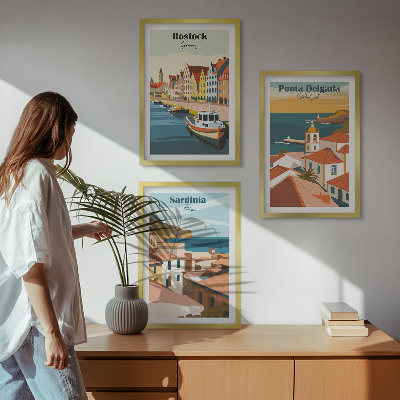Juego de 3 cuadros Vistas de ciudades costeras europeas