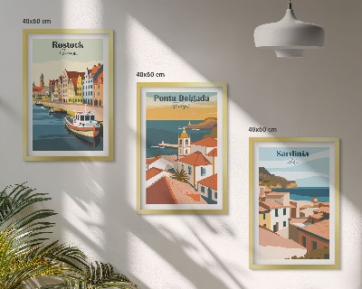 Juego de 3 cuadros Vistas de ciudades costeras europeas