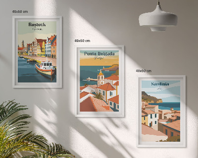 Juego de 3 cuadros Vistas de ciudades costeras europeas