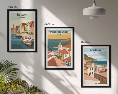 Juego de 3 cuadros Vistas de ciudades costeras europeas