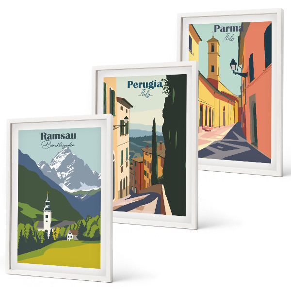 Set de 3 cuadros para salón Paisajes de montaña e Italia