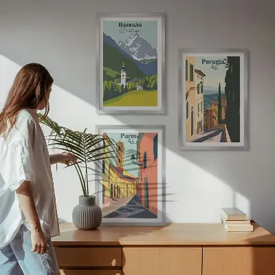 Set de 3 cuadros para salón con paisajes de montaña e Italia