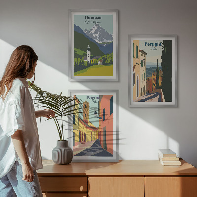 Set de 3 cuadros para salón Paisajes de montaña e Italia